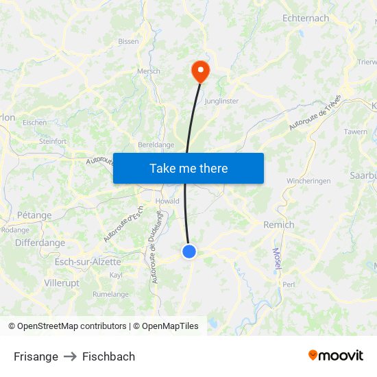 Frisange to Fischbach map