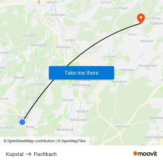 Kopstal to Fischbach map