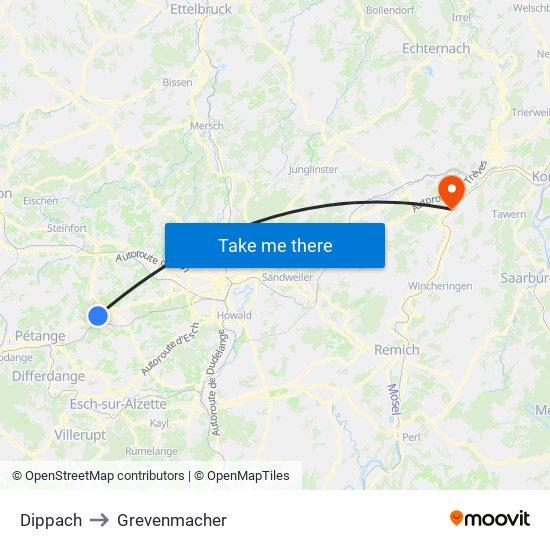 Dippach to Grevenmacher map