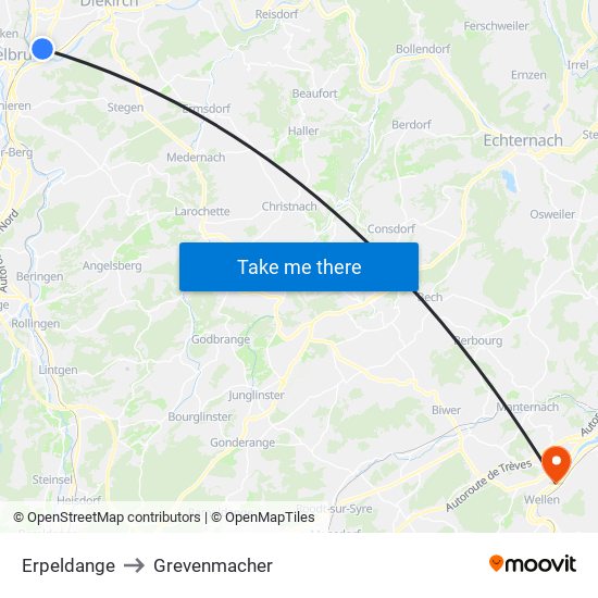 Erpeldange to Grevenmacher map