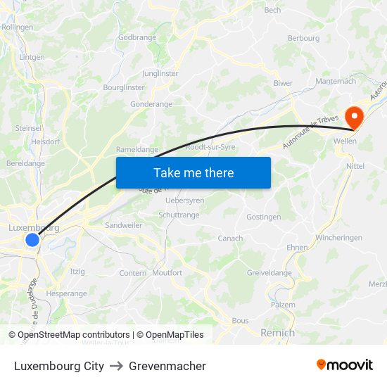 Luxembourg City to Grevenmacher map