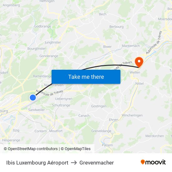 Ibis Luxembourg Aéroport to Grevenmacher map