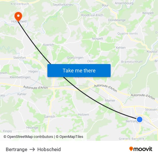 Bertrange to Hobscheid map