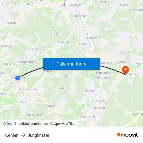 Kehlen to Junglinster map