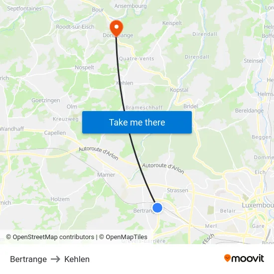 Bertrange to Kehlen map