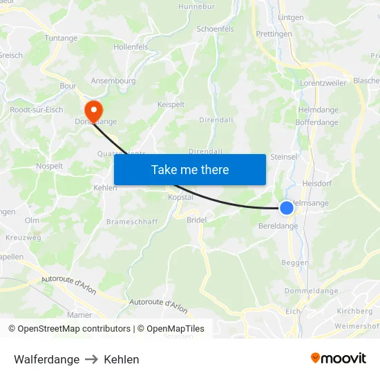 Walferdange to Kehlen map