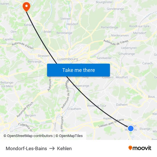 Mondorf-Les-Bains to Kehlen map