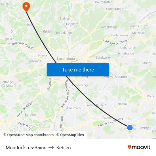 Mondorf-Les-Bains to Kehlen map