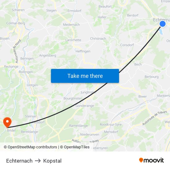 Echternach to Kopstal map