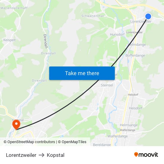 Lorentzweiler to Kopstal map