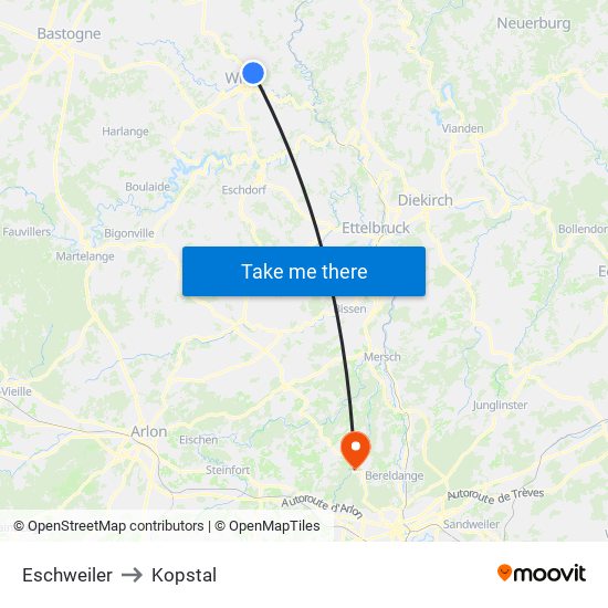 Eschweiler to Kopstal map