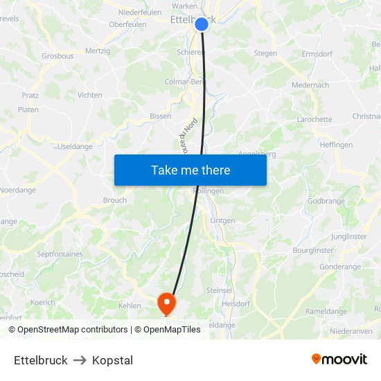 Ettelbruck to Kopstal map