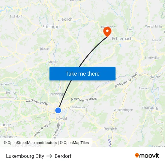 Luxembourg City to Berdorf map