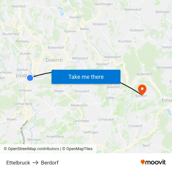 Ettelbruck to Berdorf map