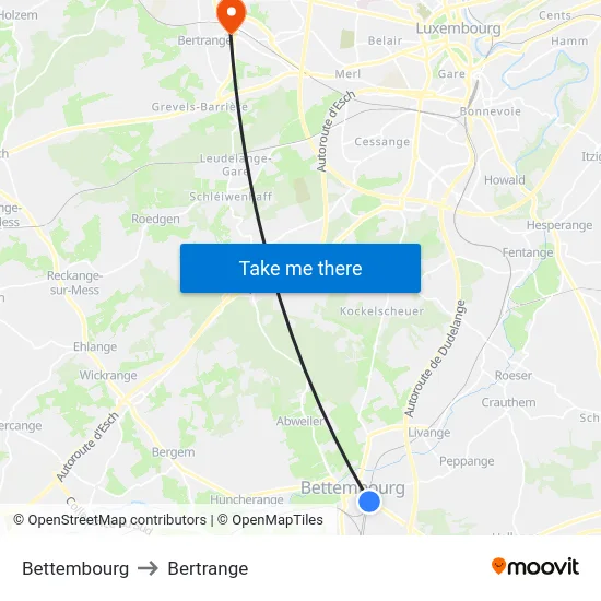 Bettembourg to Bertrange map