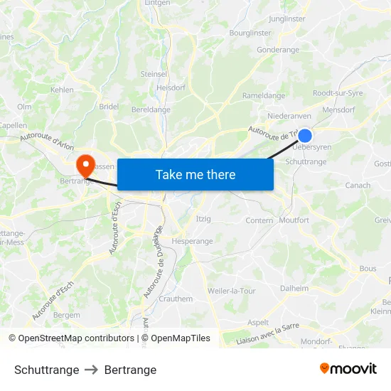 Schuttrange to Bertrange map