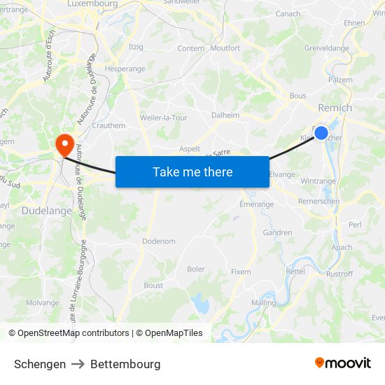 Schengen to Bettembourg map