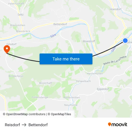 Reisdorf to Bettendorf map