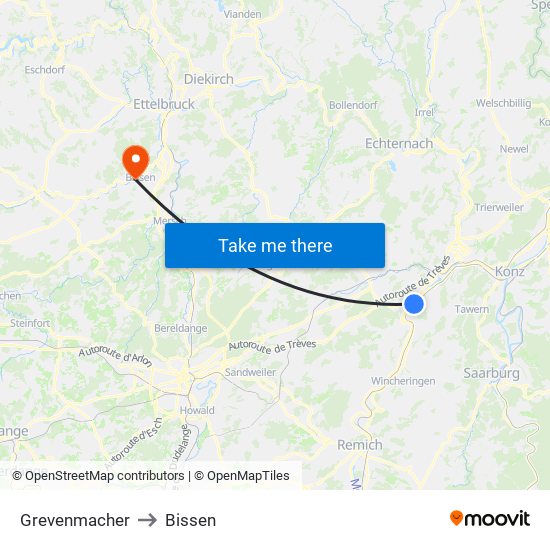 Grevenmacher to Bissen map