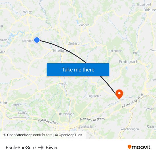 Esch-Sur-Sûre to Biwer map