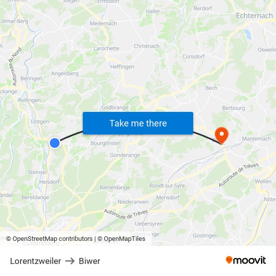 Lorentzweiler to Biwer map