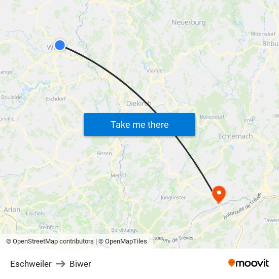 Eschweiler to Biwer map