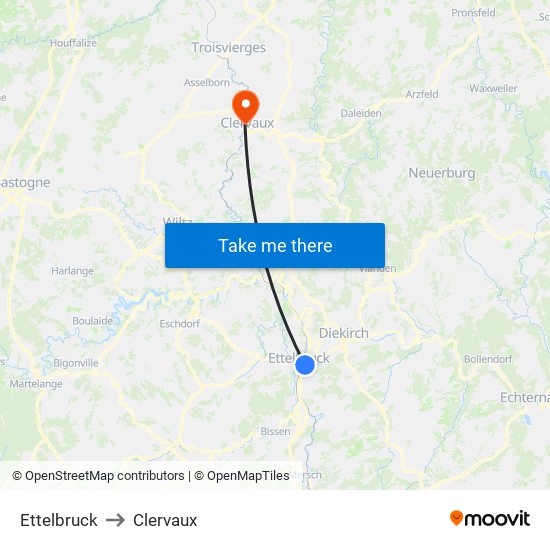 Ettelbruck to Clervaux map