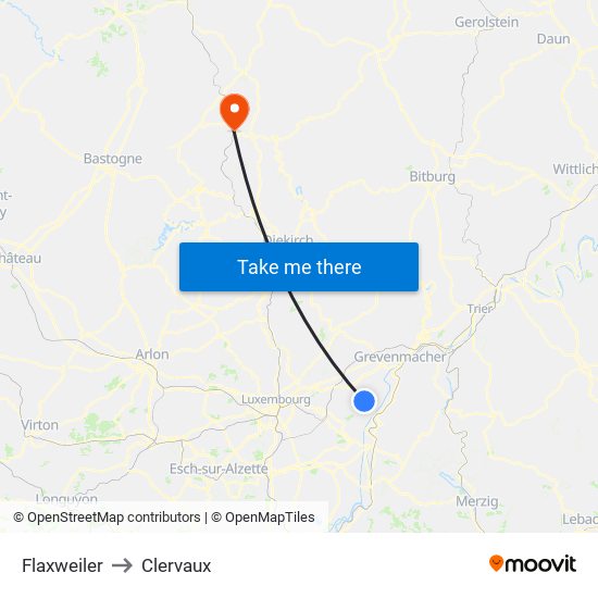 Flaxweiler to Clervaux map