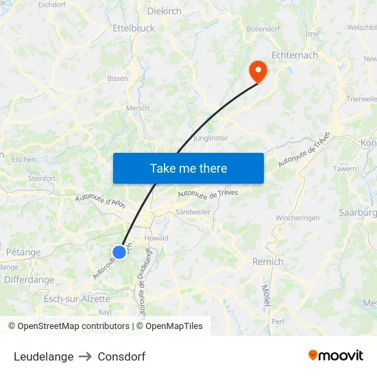 Leudelange to Consdorf map