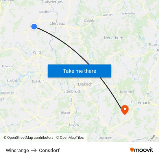 Wincrange to Consdorf map