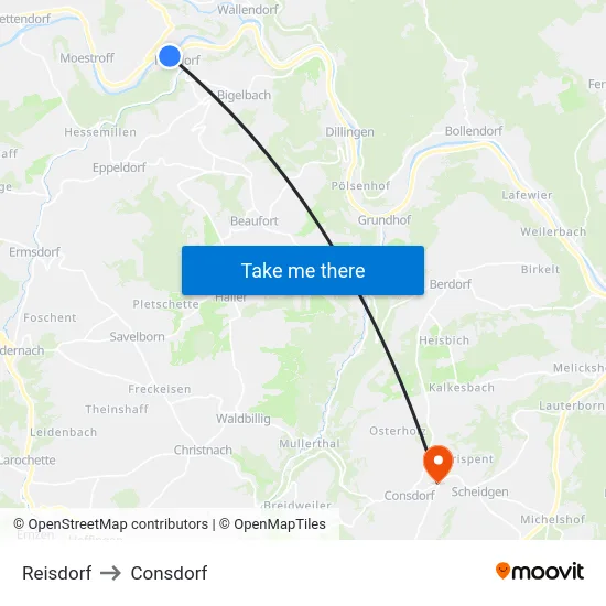 Reisdorf to Consdorf map