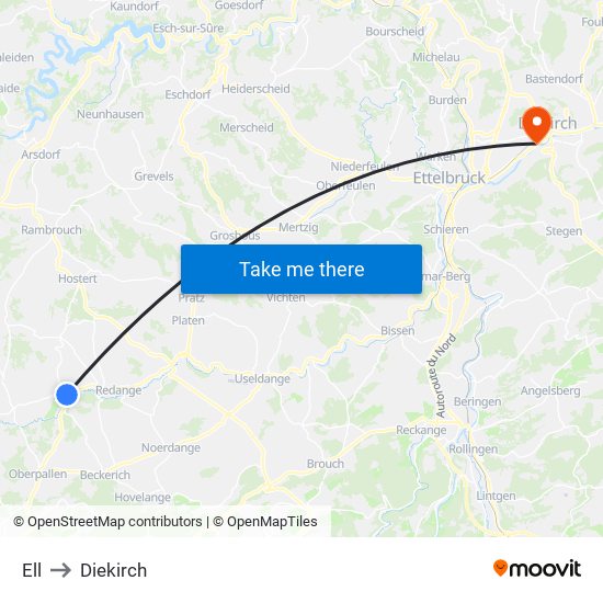 Ell to Diekirch map