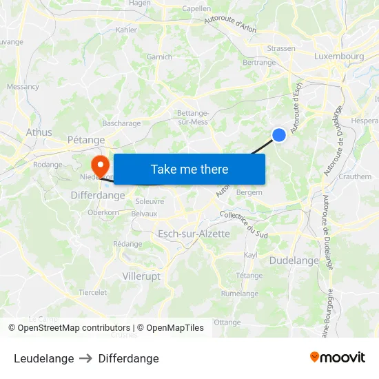 Leudelange to Differdange map