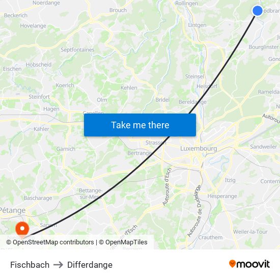 Fischbach to Differdange map