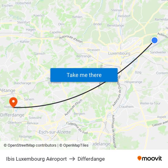 Ibis Luxembourg Aéroport to Differdange map