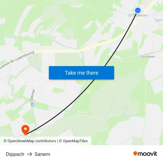 Dippach to Sanem map