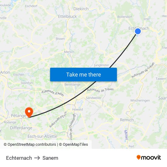 Echternach to Sanem map