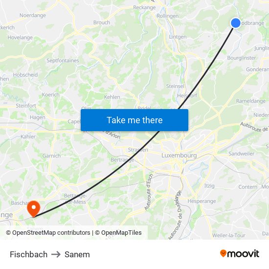 Fischbach to Sanem map