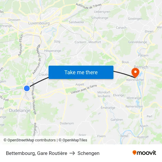 Bettembourg, Gare Routière to Schengen map