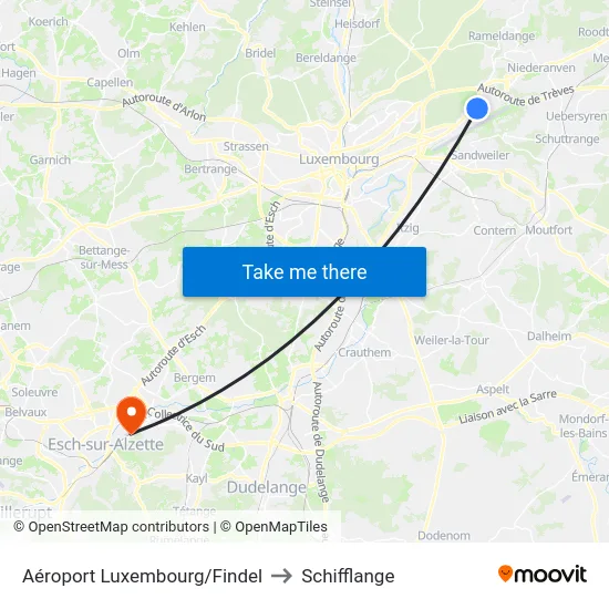 Aéroport Luxembourg/Findel to Schifflange map