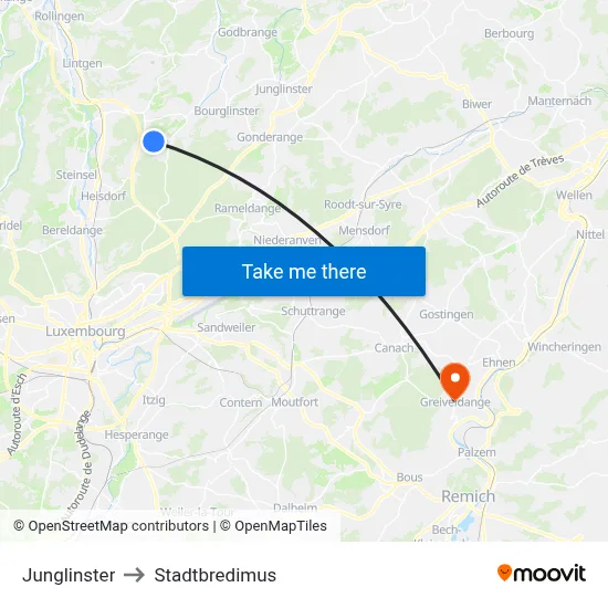 Junglinster to Stadtbredimus map