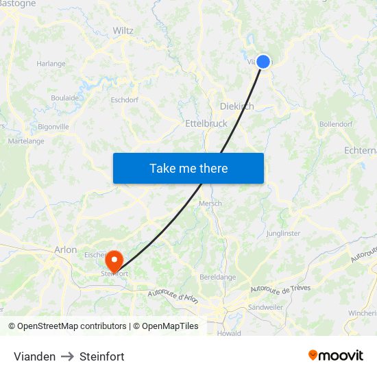 Vianden to Steinfort map