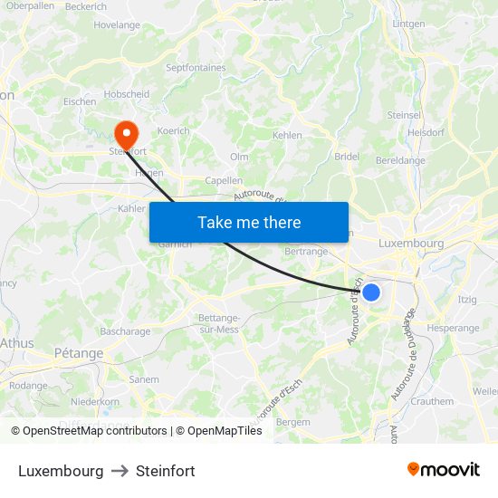 Luxembourg to Steinfort map