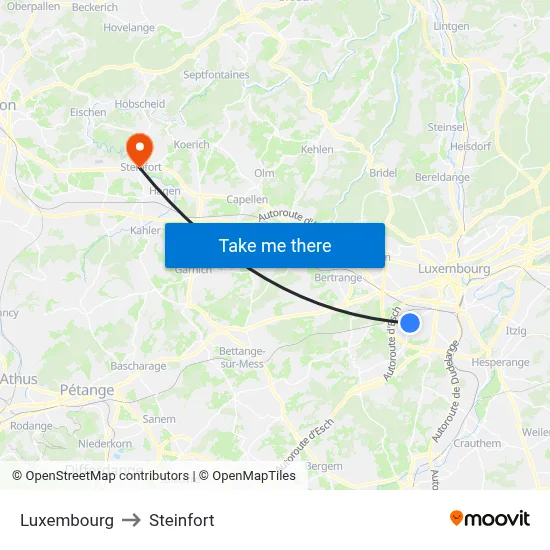 Luxembourg to Steinfort map