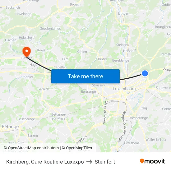 Kirchberg, Gare Routière Luxexpo to Steinfort map