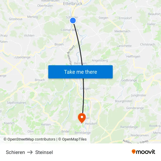 Schieren to Steinsel map
