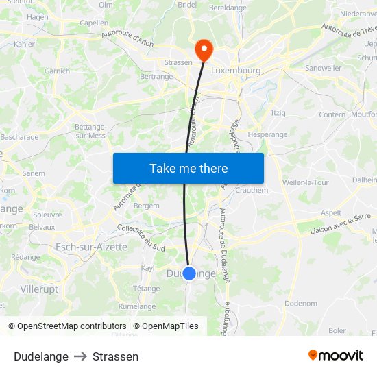 Dudelange to Strassen map