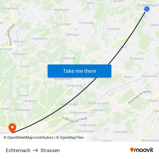 Echternach to Strassen map
