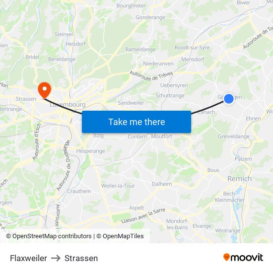 Flaxweiler to Strassen map