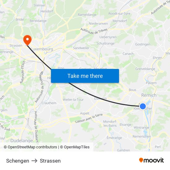 Schengen to Strassen map